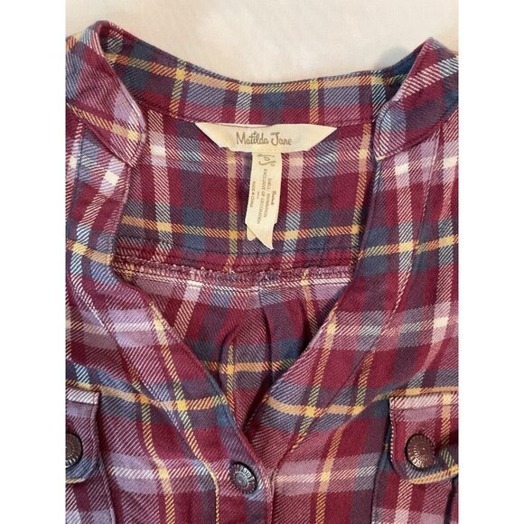 Matilda Jane Multicolor Plaid purple Top tunic Shirt Size Small Rayon ruffled - Picture 3 of 11